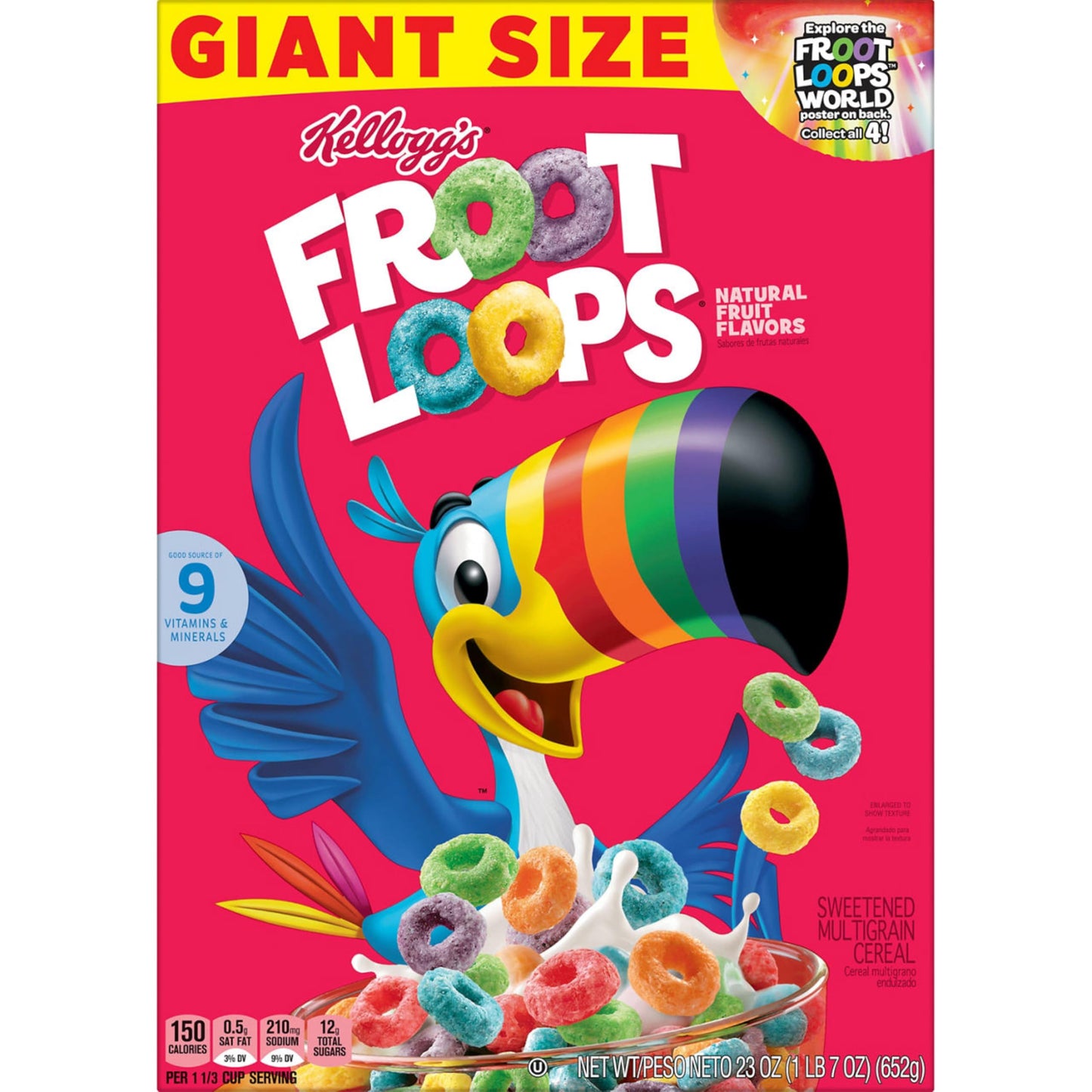Kelloggs Froot Loops Breakfast Cereal, Kids Cereal, Family Breakfast, Giant Size, Original, 23oz Box (1 Box)