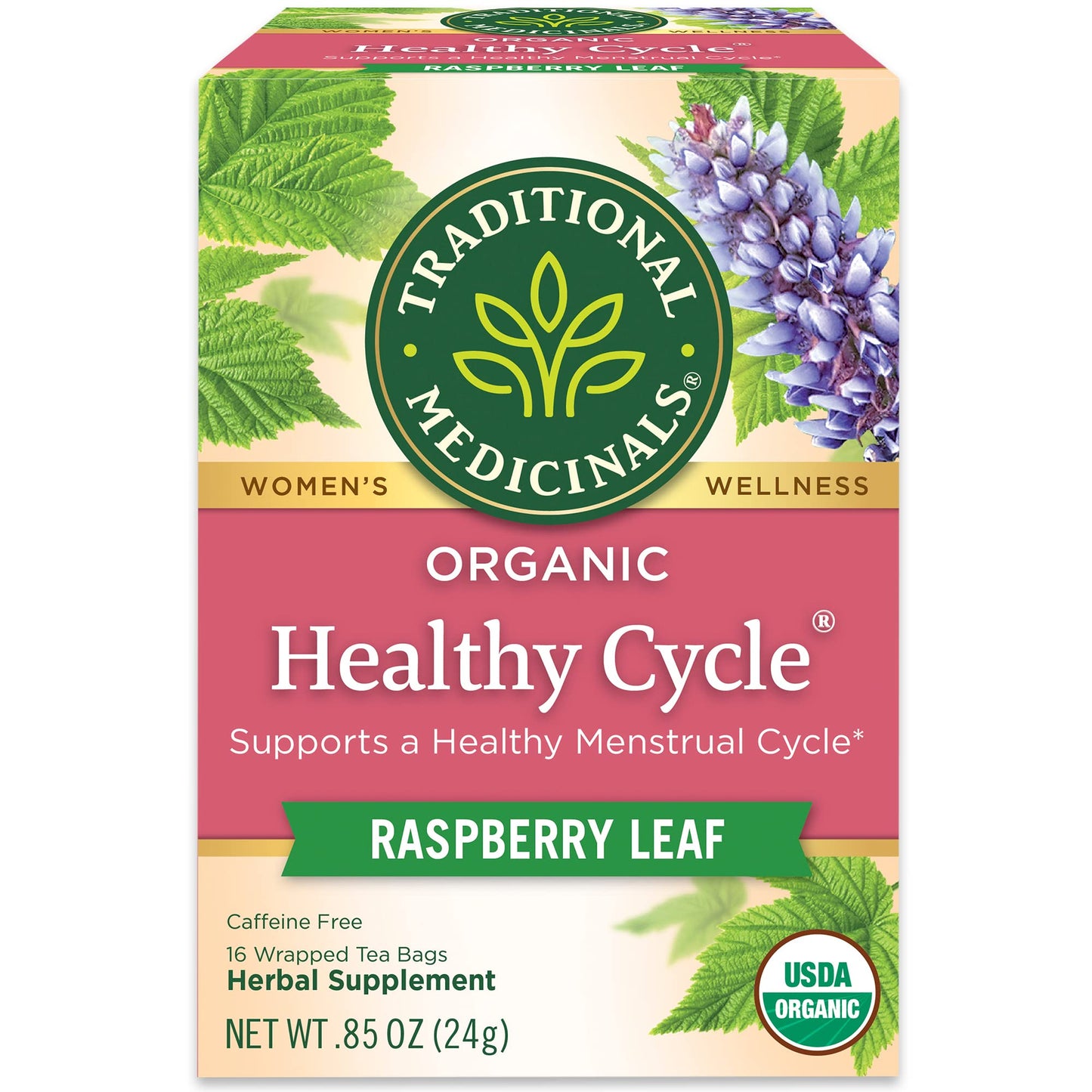 Traditional Medicinals Organic Healthy Cycle Raspberry Leaf Herbal Tea, Supports A Menstrual Cycle, (Pack Of 4) - 64 Tea Bags Total, 64.0 Count