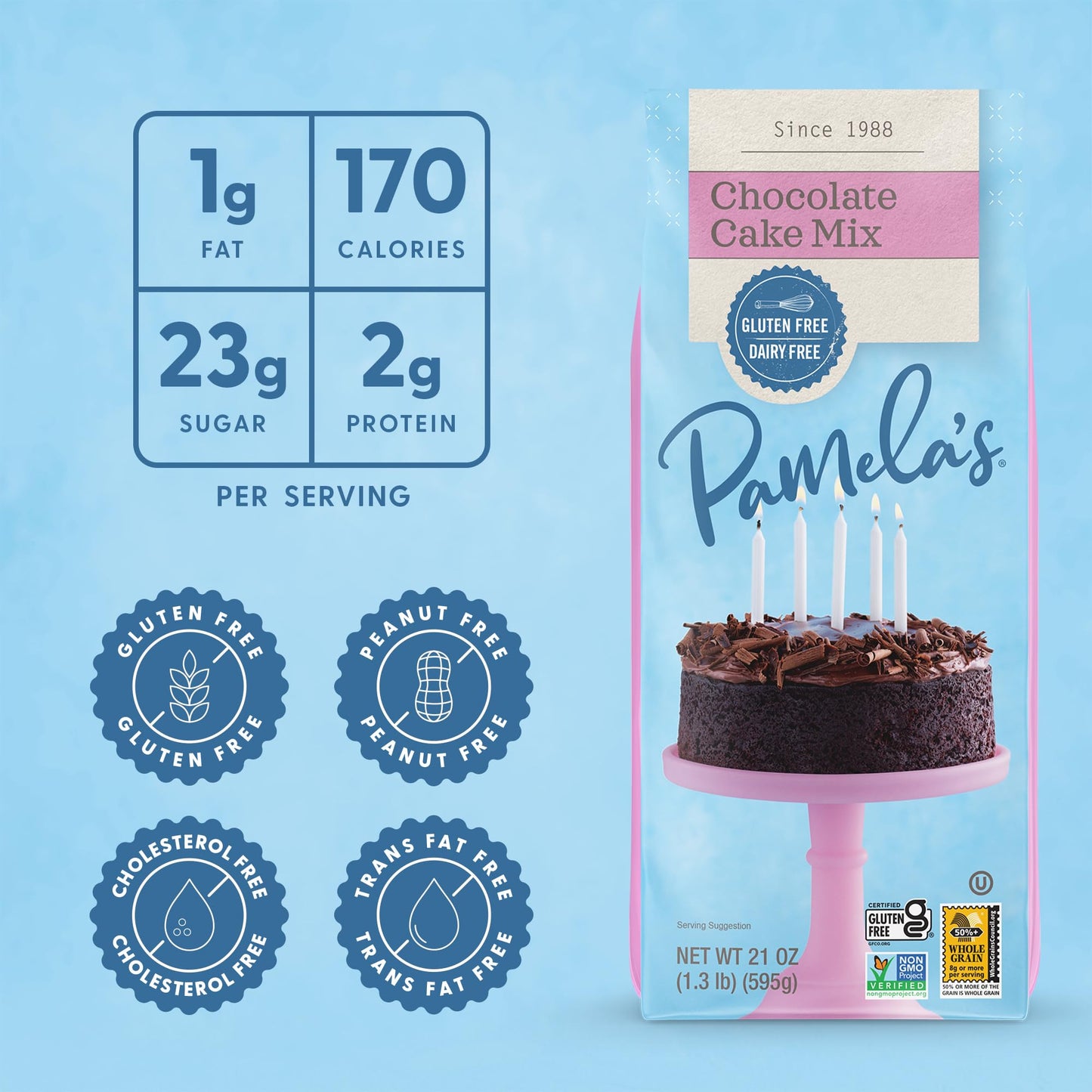Pamela s Gluten Free Chocolate Cake Mix, Dairy Free, Kosher, 21-Ounce Bag (Pack of 6)
