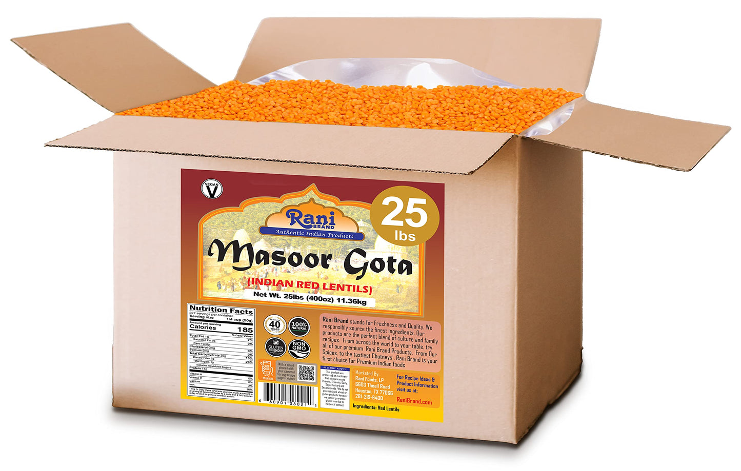 Rani Masoor Gota (Football) Indian Red Lentils Skinless 400Oz (25Lbs) 11.36Kg Bulk Box ~ All Natural | Gluten Friendly | Non-Gmo