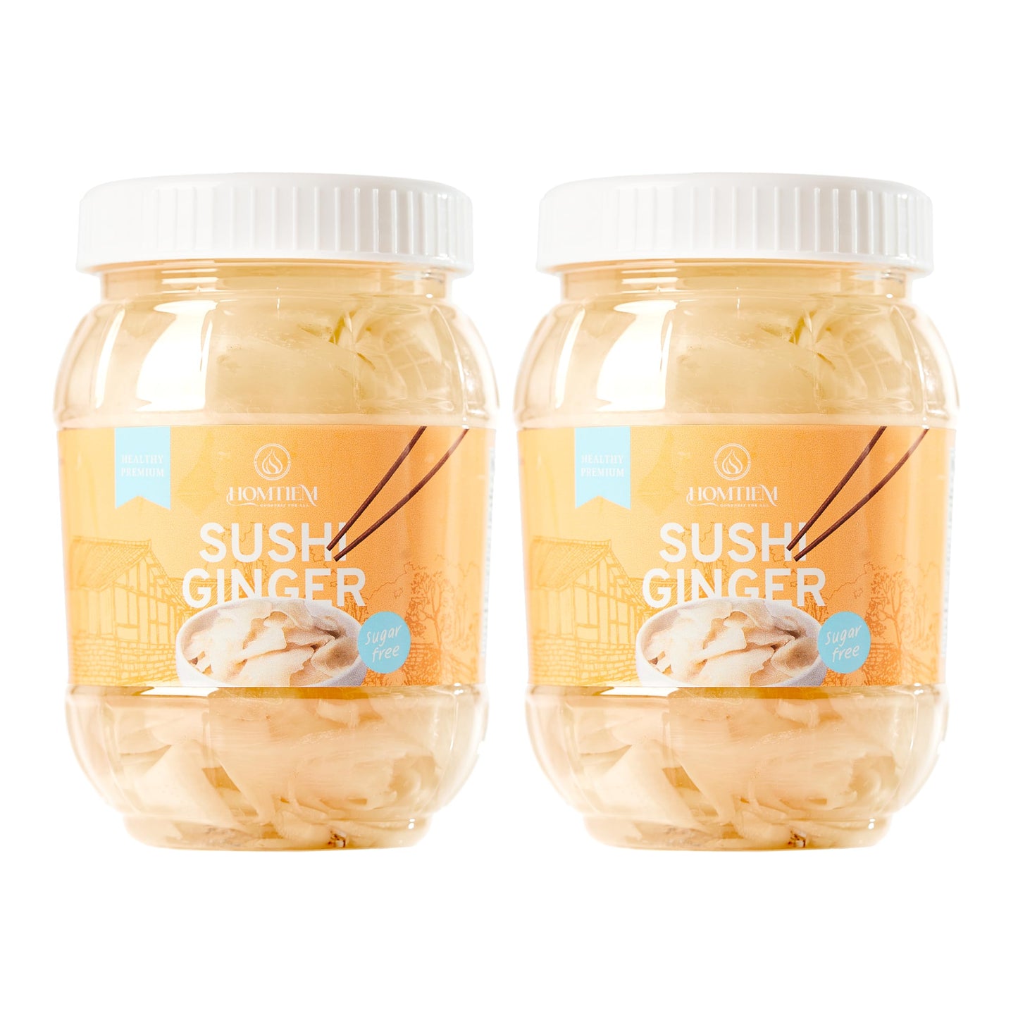 HOMTIEM Pickled Sushi Ginger, Sweeteners from Stevia, Fat Free, Sugar Free, 24 Oz (2 Jars of 12 Oz)