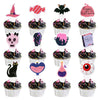 Ercadio 24 Pack Pink Halloween Cupcake Toppers Halloween Witch Hat Cat Skull Bat Cupcake Picks Pink Ghost Halloween Cupcake Topp