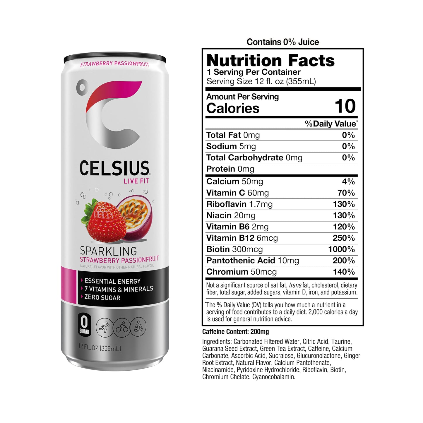 Celsius Sparkling Strawberry Passionfruit, Sugar Free Energy Drink, 12 Fl Oz (Pack Of 12)