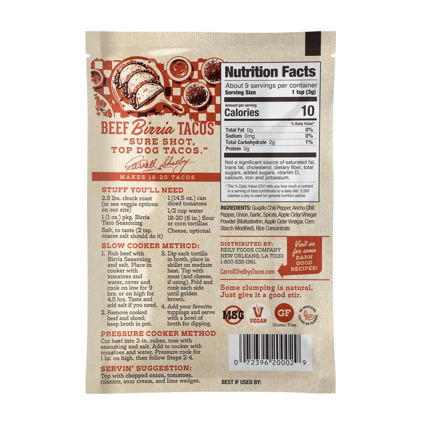 CARROLL SHELBYS ORIGINAL TEXAS BRAND Authentic Birria Taco Seasoning, Savory & Spicy Flavors, Pack of 6 (1 Ounce Each)