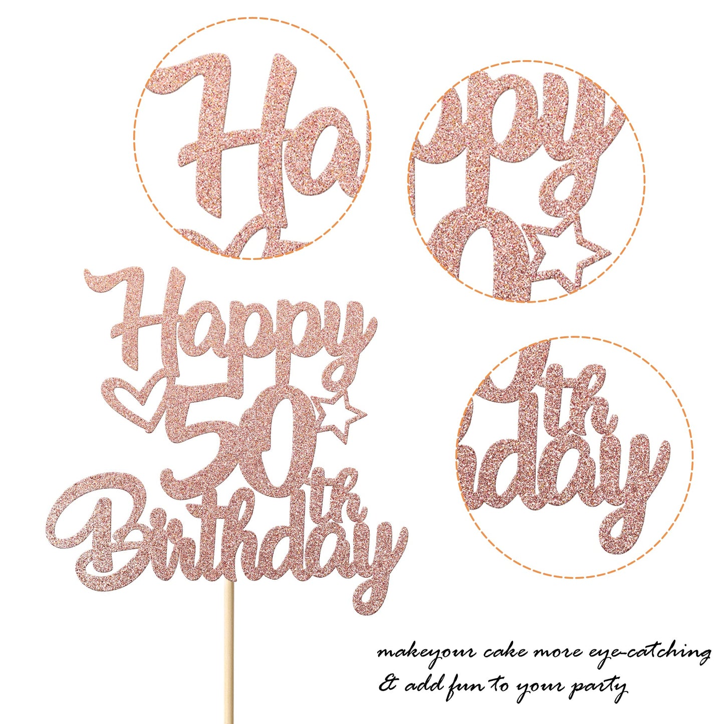 1 Pack Happy 50Th Birthday Cake Topper Glitter Heart Star 50 Fabulous Cake Pick Birthday Sign Cake Decorations For Children 16Th