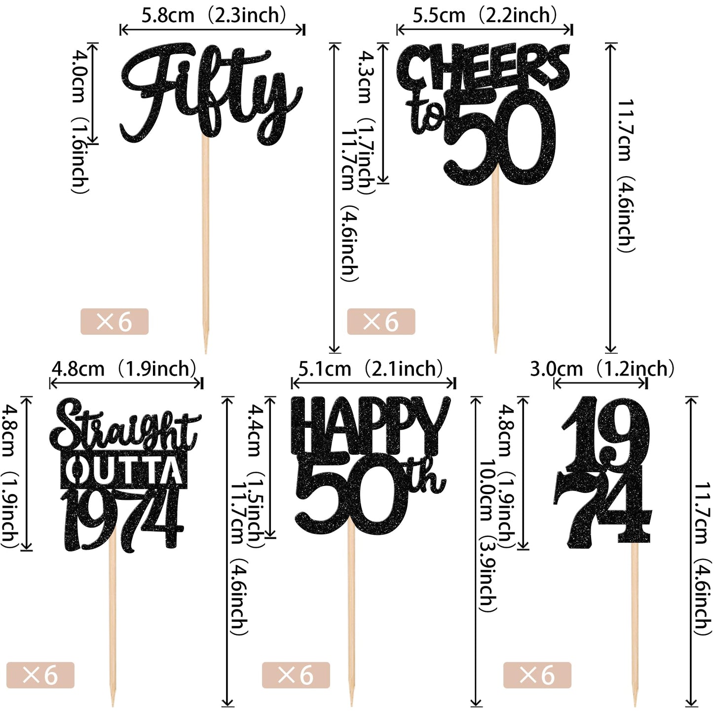 30Pcs Black 50Th Birthday Cupcake Toppers Glitter Fifty Happy 50Th Straight Outta 1974 Cupcake Picks For Cheers To 50 Years 50Th