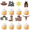 32 Pack Cowboy My 1st Rodeo Cupcake Toppers Holy Cow I'm One HorseShoe Cowboy Hats Western Theme Happy Birthday Baby Shower Part