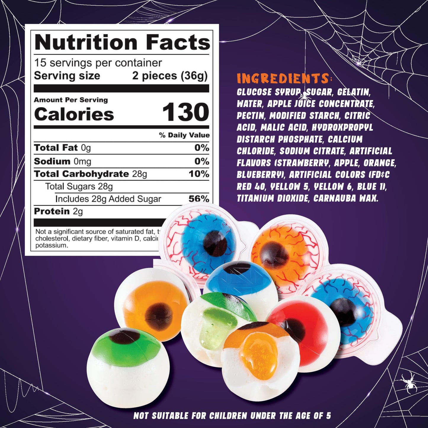 30 Gummy Eyeballs  Spooky Halloween Eyeball Candy in 4 Flavors  Soft Gummies with Jelly Filling  Individually Wrapped  By 4YoreElves (19 oz)