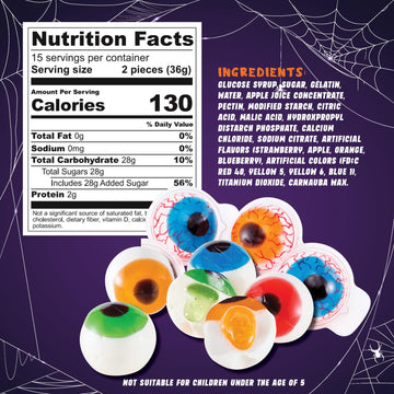 30 Gummy Eyeballs  Spooky Halloween Eyeball Candy in 4 Flavors  Soft Gummies with Jelly Filling  Individually Wrapped  By 4YoreElves (19 oz)