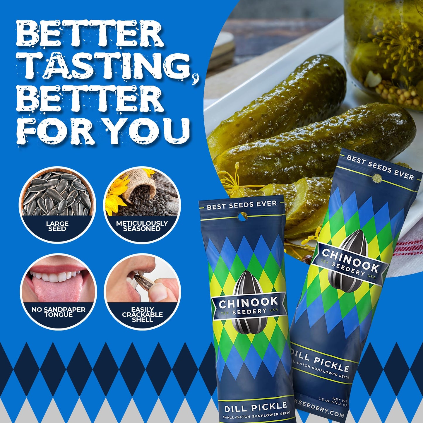 Chinook Seedery Roasted Sunflower Seeds To Eat - 1.5 Oz (Pack Of 36) Dill Pickle - Jumbo Low Sodium Sunflower Seeds Keto Snacks - Adventure, Baseball, School Snacks - Gluten Free, Non Gmo Snacks