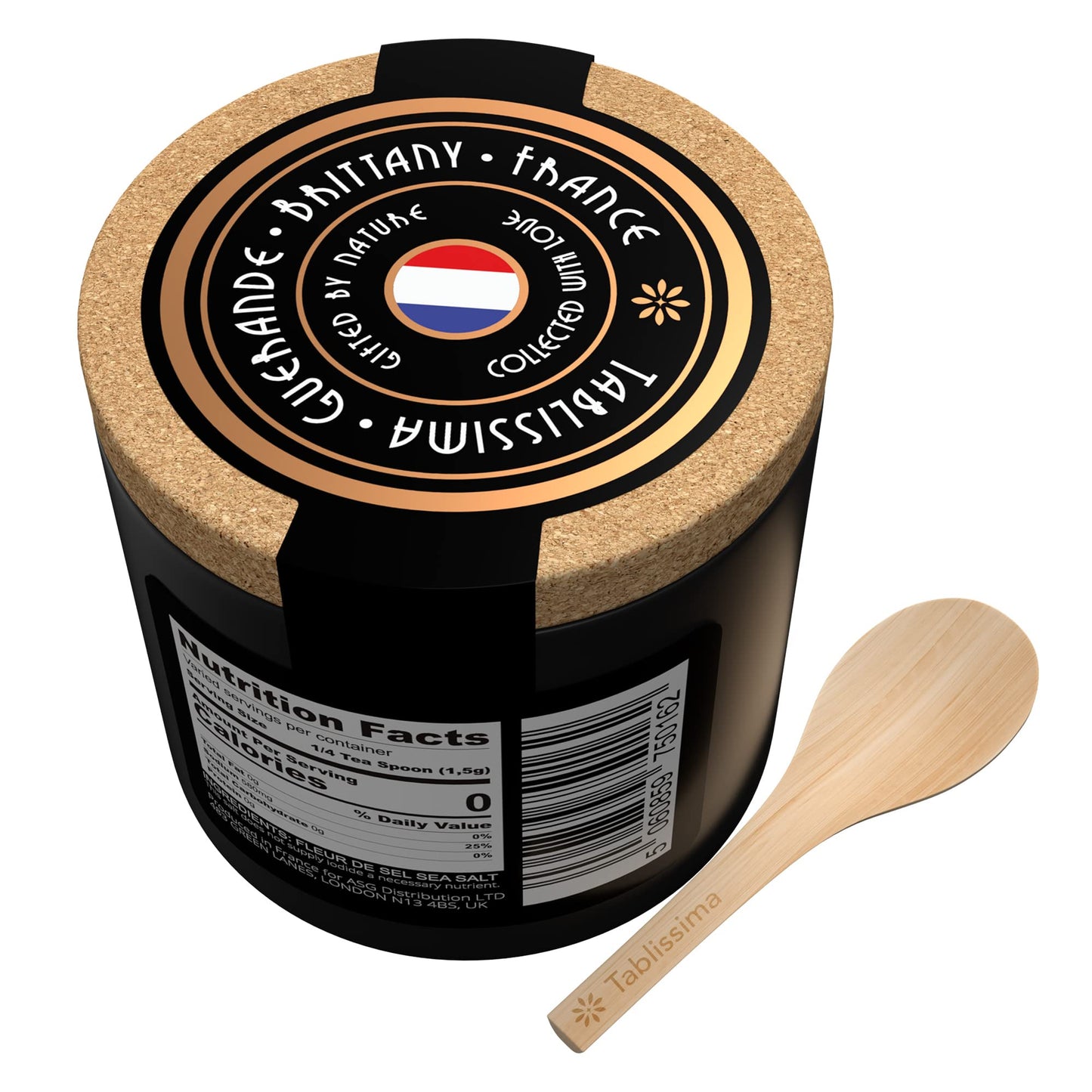 TABLISSIMA Fleur de Sel Premium Sea Salt, Flaky Sea Salt from Guerande, 3.5 oz, White, Includes Cork Box & Wooden Spoon