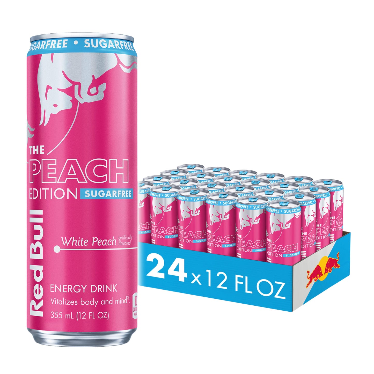 Red Bull Sugar-Free White Peach Summer Edition Energy Drink  with 114mg Caffeine plus Taurine & B Vitamins  12 Fl Oz  Pack of 24 Cans