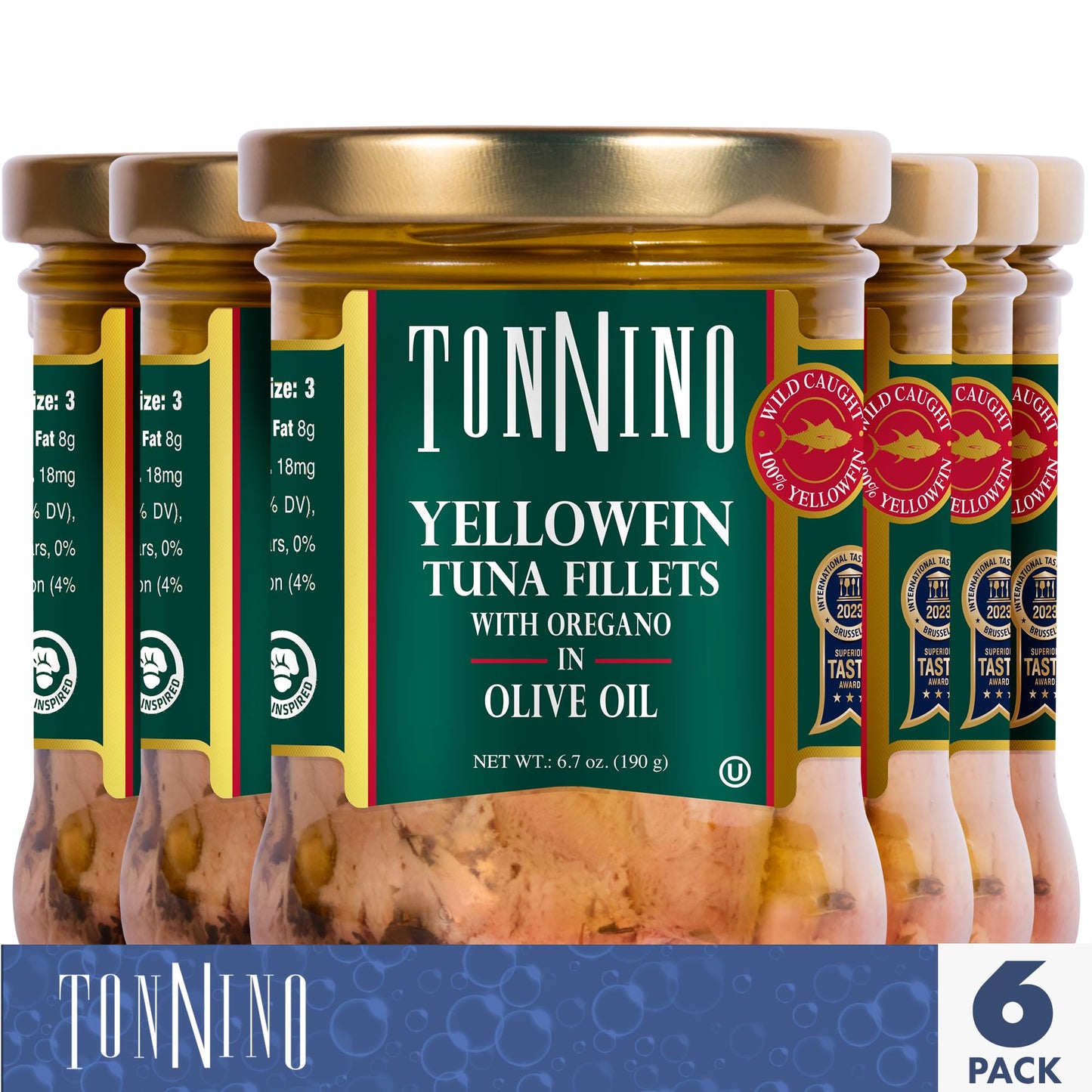 Tonnino Tuna Yellowfin Fillets (Pack Of 6, Oregano In Olive Oil)