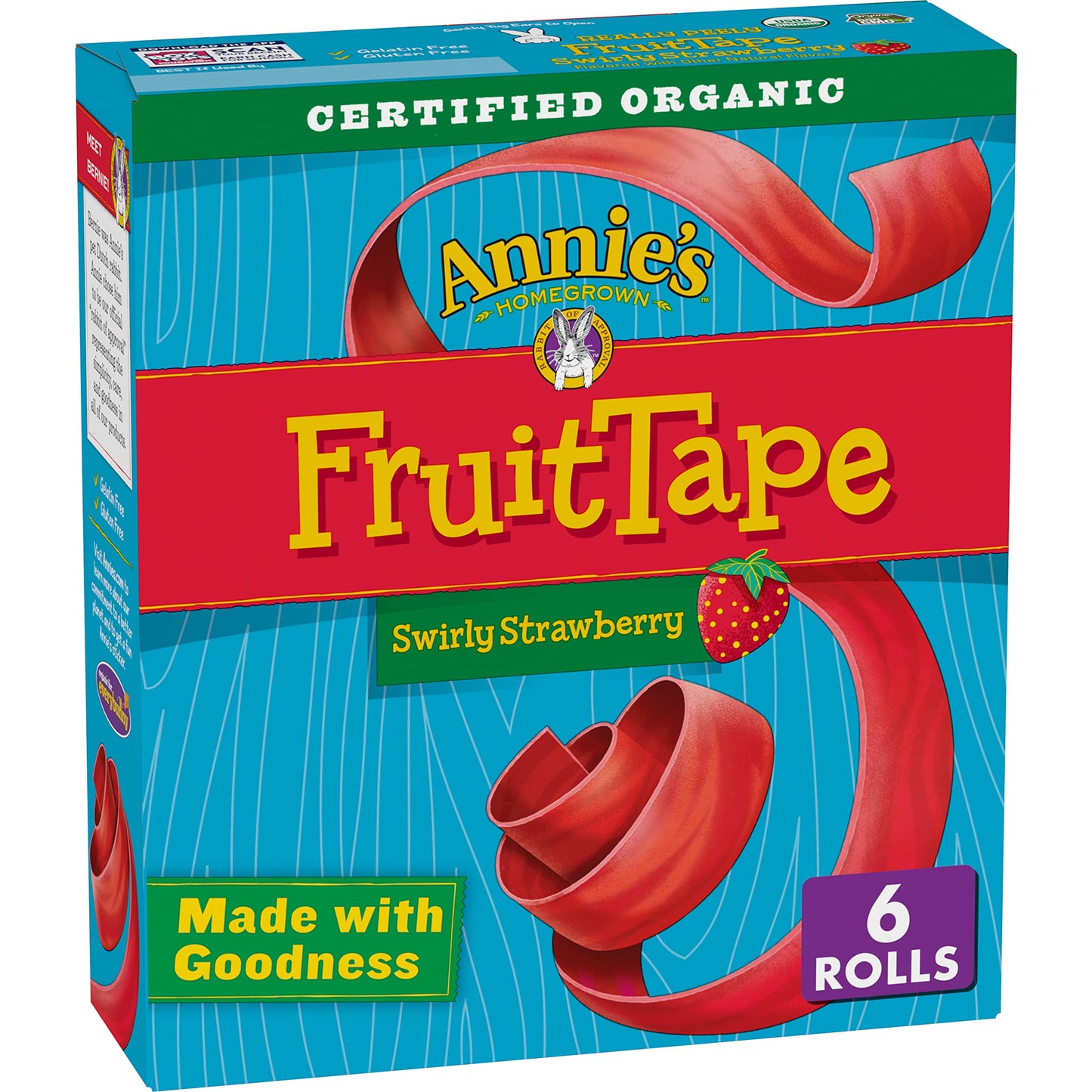 Annie'S Organic Fruit Tape, Swirly Strawberry, Non-Gmo And Organic Fruit Snacks, 6 Rolls