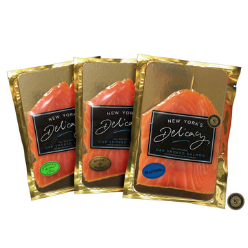 New Yorks Delicacy Smoked Salmon Nova - 3 x 4 Oz, Pre-Sliced, Fully Trimmed, Kosher, Gluten Free, High in Omega 3
