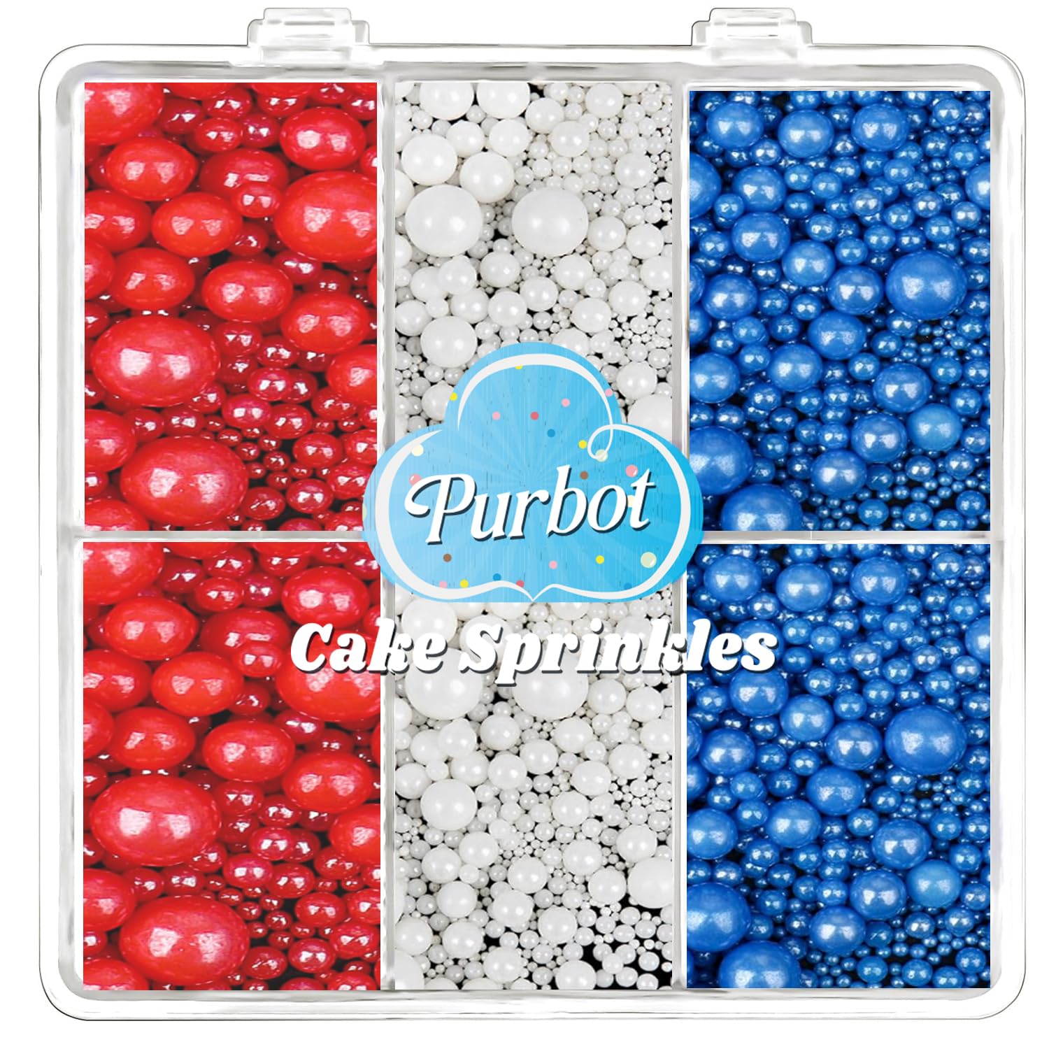 Red White and Blue Pearl Sprinkles for Baking Edible, 4th of July Sprinkles, Patriotic Sprinkles with 4 Sizes Sugar 130g/4.6oz, 