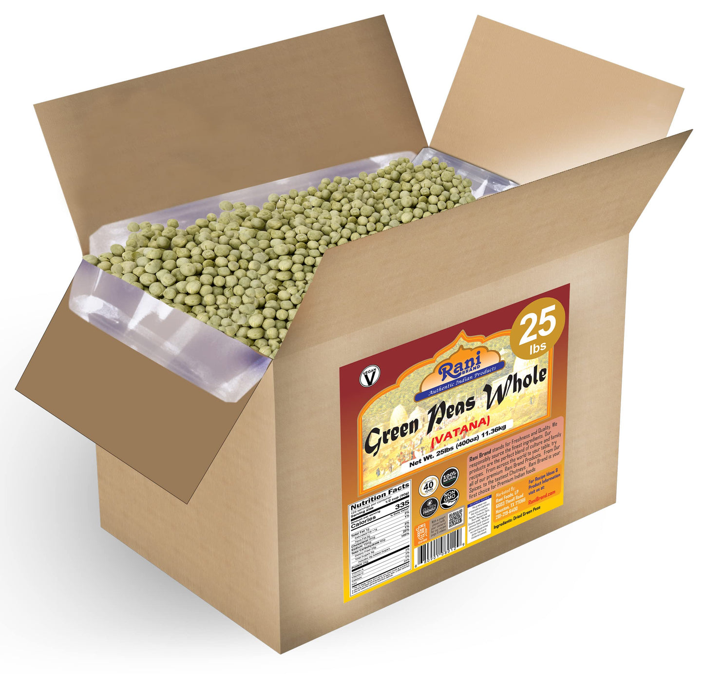 Rani Green Peas Whole, Dried (Vatana, Matar) 400oz (25lbs) 11.36kg Bulk Box ~ All Natural | Vegan | Gluten Friendly | Product of