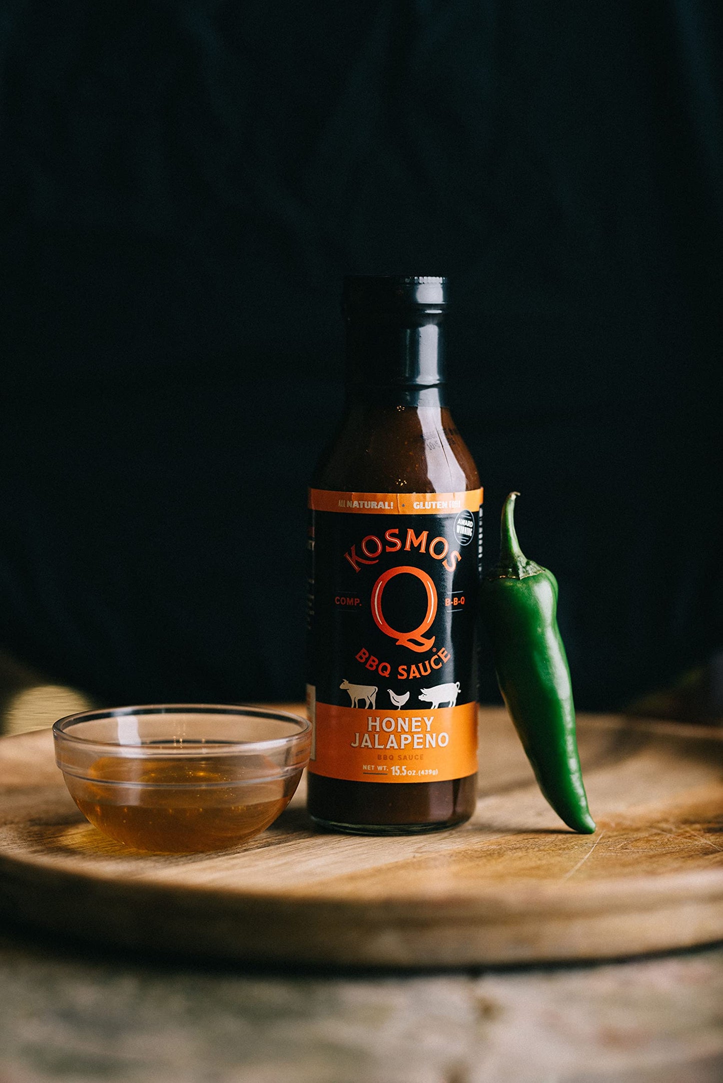 Kosmos Q Honey Jalapeno BBQ Sauce - 15.5 Oz Bottle for BBQ & Marinades w/ Sweet and Spicy Flavor - Thick Barbecue Sauce for Tend