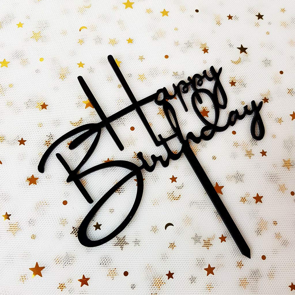 Happy Birthday Cake Topper For Birthday Party Decorations (Black Acrylic)