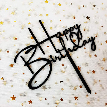 Happy Birthday Cake Topper For Birthday Party Decorations (Black Acrylic)