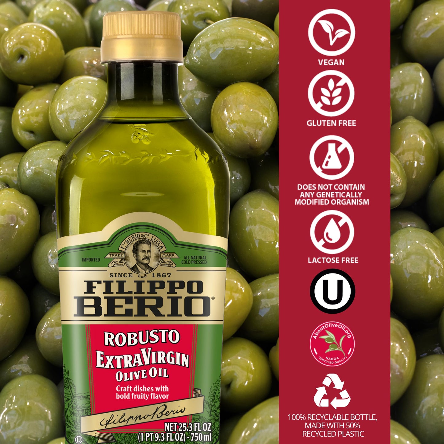 Filippo Berio Extra Virgin Olive Oil, Robusto, 25.3 Fl Oz rPET Bottle