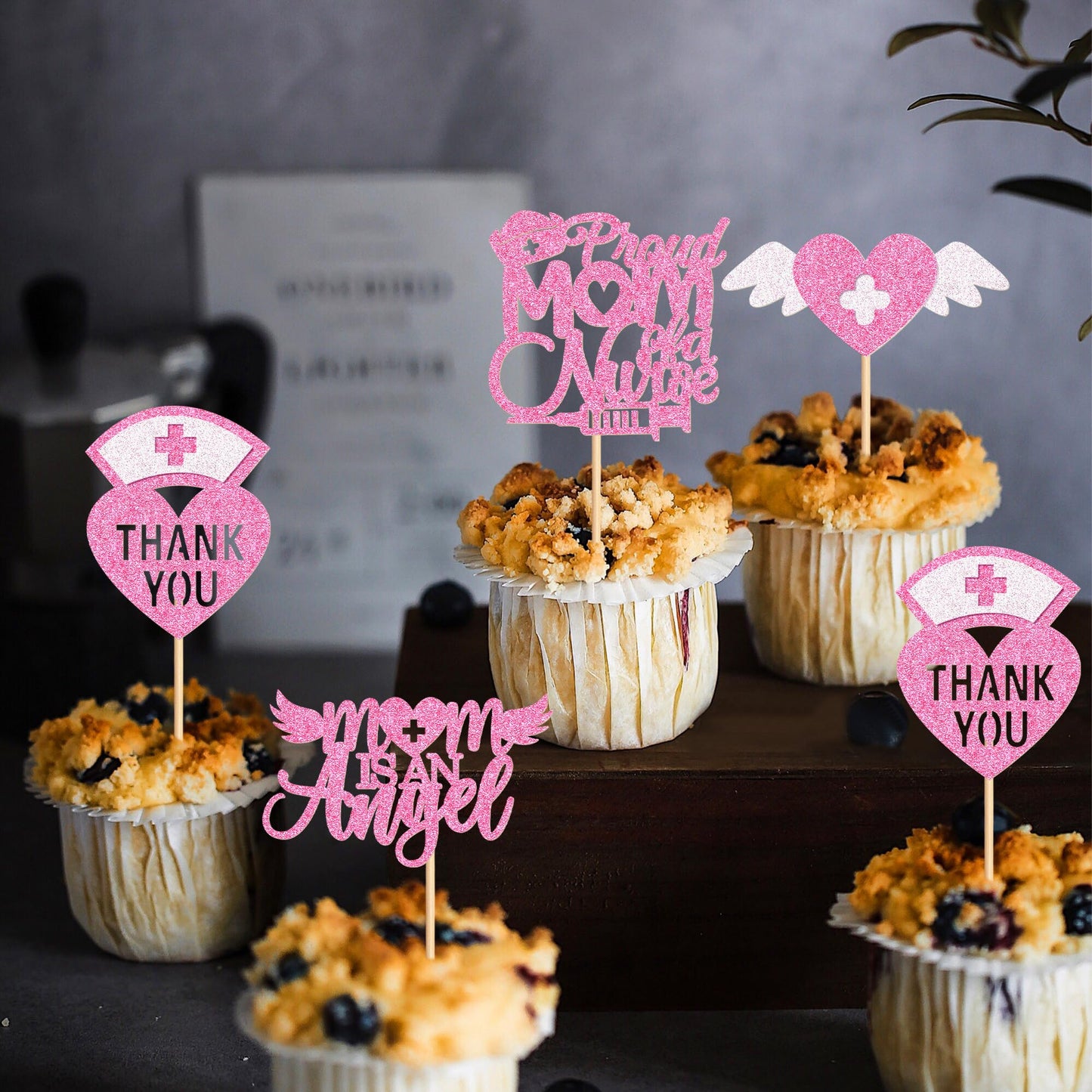 Ercadio 24Pcs Nurse Cupcake Toppers Nursing School Graduation Cupcake Picks Thank You Mom Is An Angee For Medical Nurse Themed B