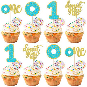 24 PCS Donut 1st Birthday Cupcake Toppers Glitter Donut Grow Up One Cupcake Picks Donut First Birthday Party Decoration for Donu