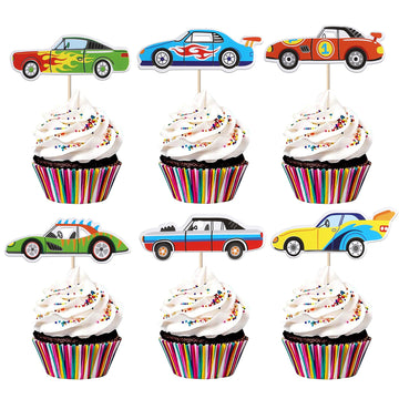 36 Pcs Racing Car Cupcake Toppers Double Sided Fighting Race Car Cupcake Picks For Let'S Go Racing Sports Theme Baby Shower Birt