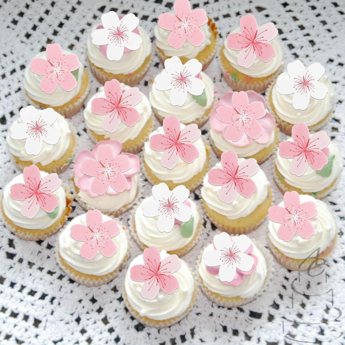 Rssta i Edible Cherry Blossoms Cupcake Toppers 60 Pack - Design 12 for Baby Shower, Wedding, Birthday Party Decorations