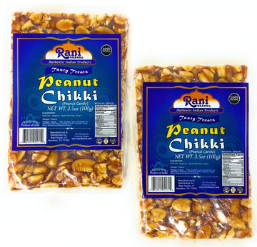 Rani Peanut Chikki (Brittle Candy) 3.5Oz (100G) X Pack Of 2 ~ All Natural | Vegan | No Colors | Gluten Friendly | Indian Origin