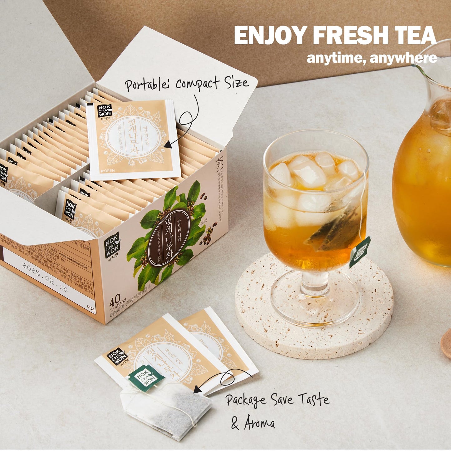 [Nokchawon] Oriental Raisin Tree Tea, Hovenia Dulcis Premium Pure Herbal Tea, Korean Tea, 40 Count Tea Bags, 1.41Oz(40G)