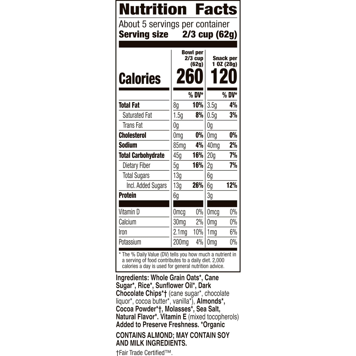 Cascadian Farm Organic Granola, Dark Chocolate Almond Cereal, Resealable Pouch, 11 oz.