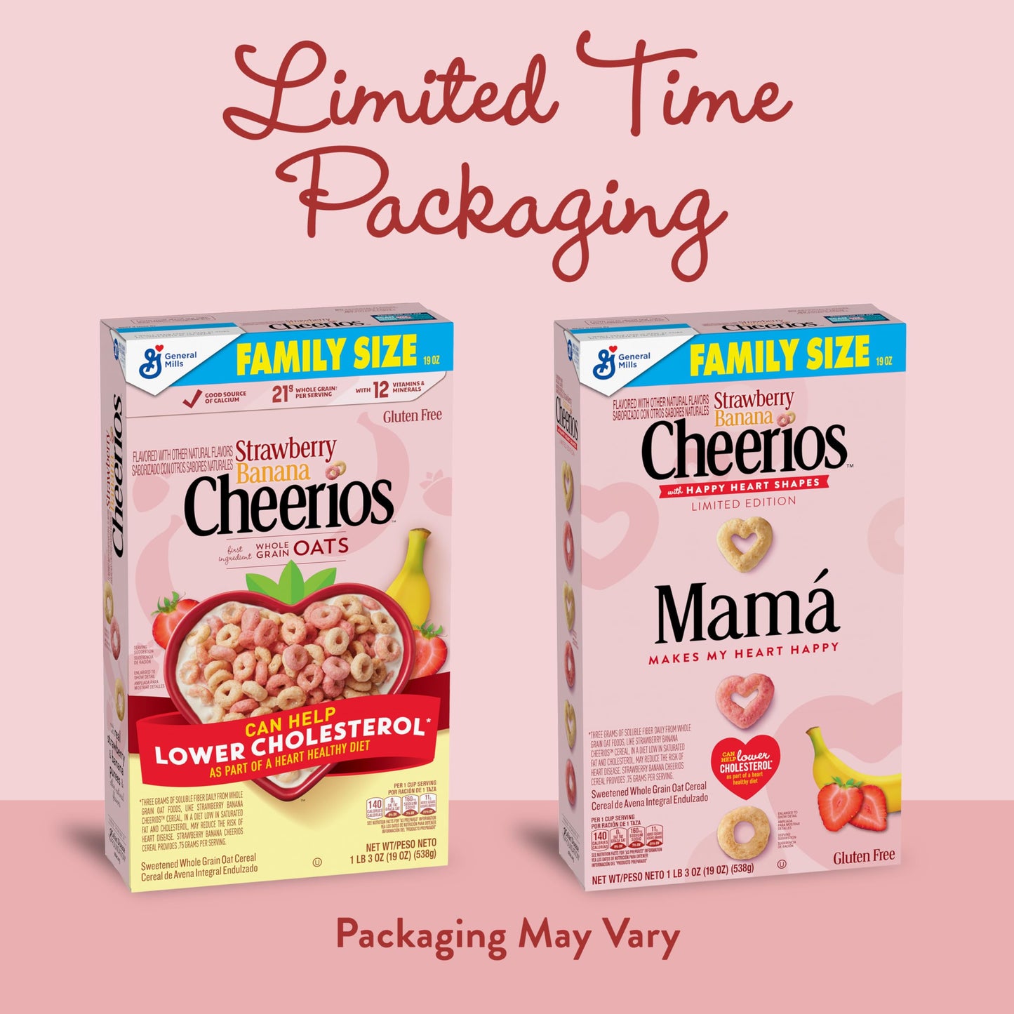 Strawberry Banana Cheerios Cereal  Limited Edition Happy Heart Shapes  Heart Healthy Cereal With Whole Grain Oats  Family Size  19 oz