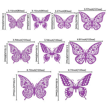 Gyufise 36 Pack Purple 3D Butterfly Cupcake Toppers Hollow Butterfly Cake Decorations For Birthday Wedding Fairy Party Butterfly
