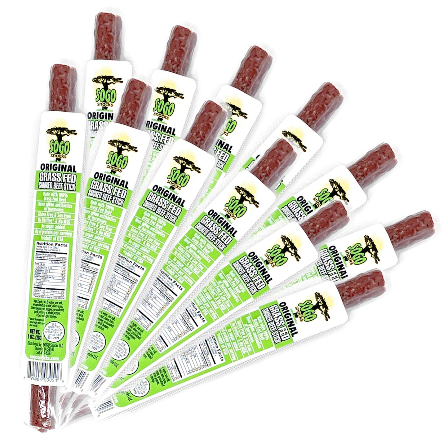 Sogo Snacks Beef Sticks, No Sugar, 100% Grass-fed, Non-GMO, Keto, Paleo, 1 oz, 12 Count
