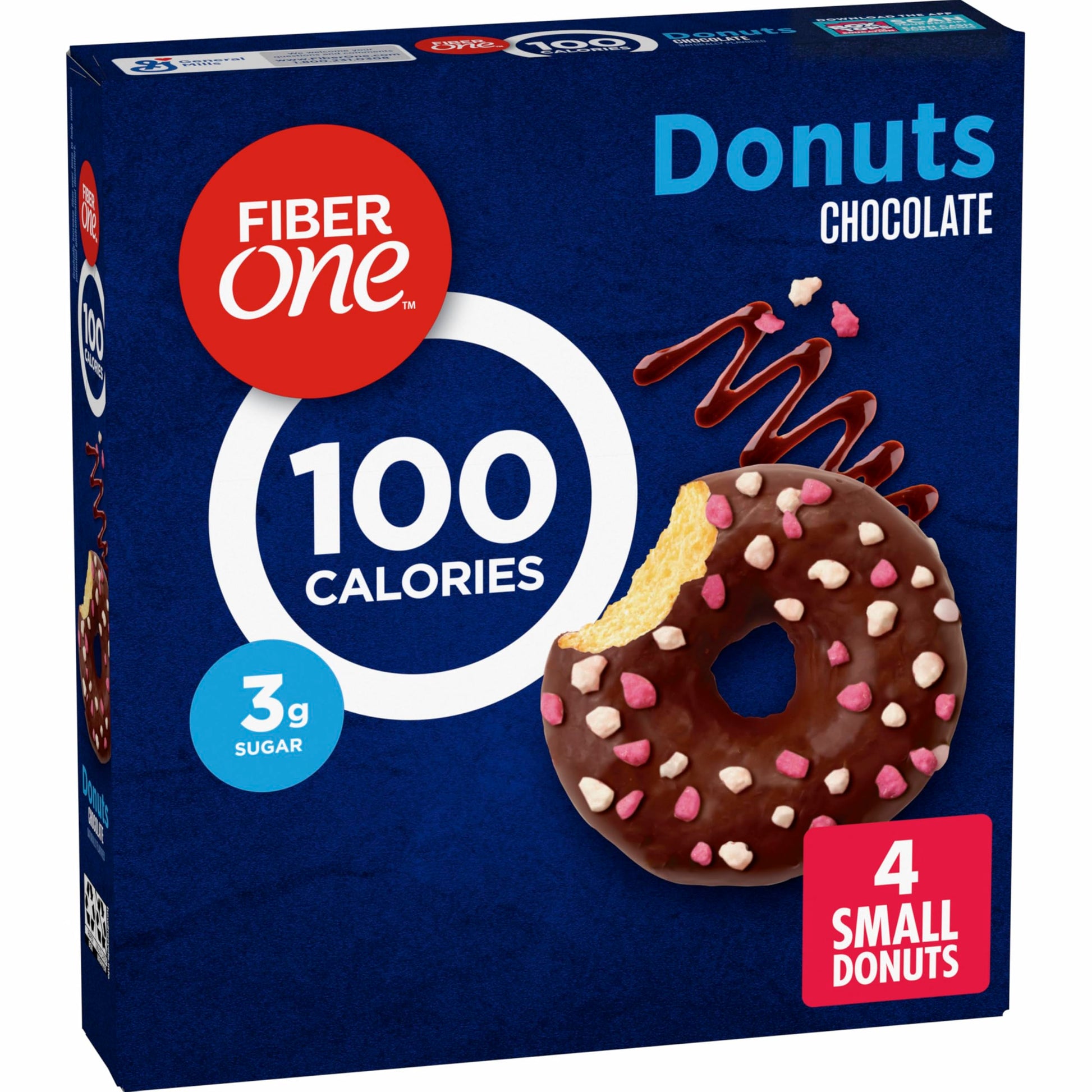 Fiber One 100 Calorie Donuts, Chocolate Flavor, 4 Count, 3.28 oz, 3g Sugar