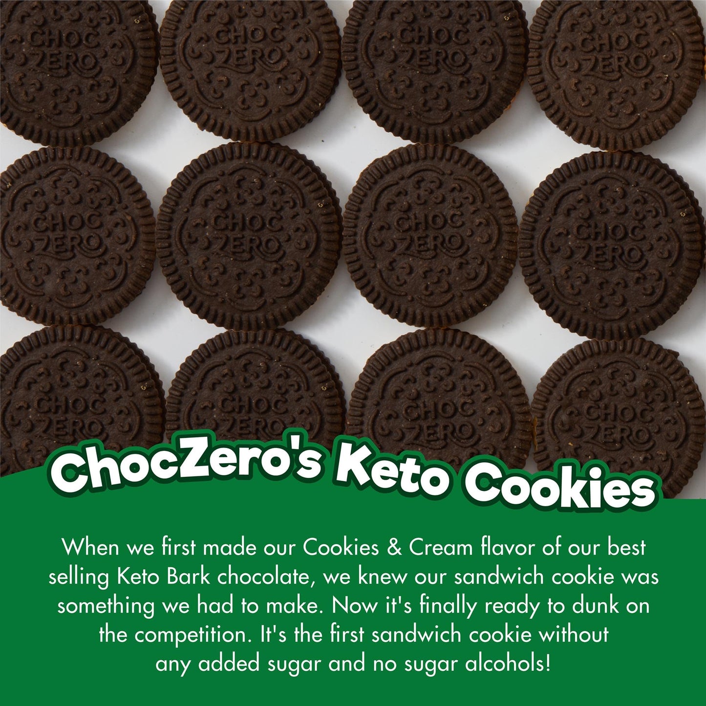 Choczero Mint Creme Chocolate Sandwich Cookies, Gluten Free, No Added Sugar, High In Fiber, Keto Friendly Dunkies (1 Box, 9Oz)