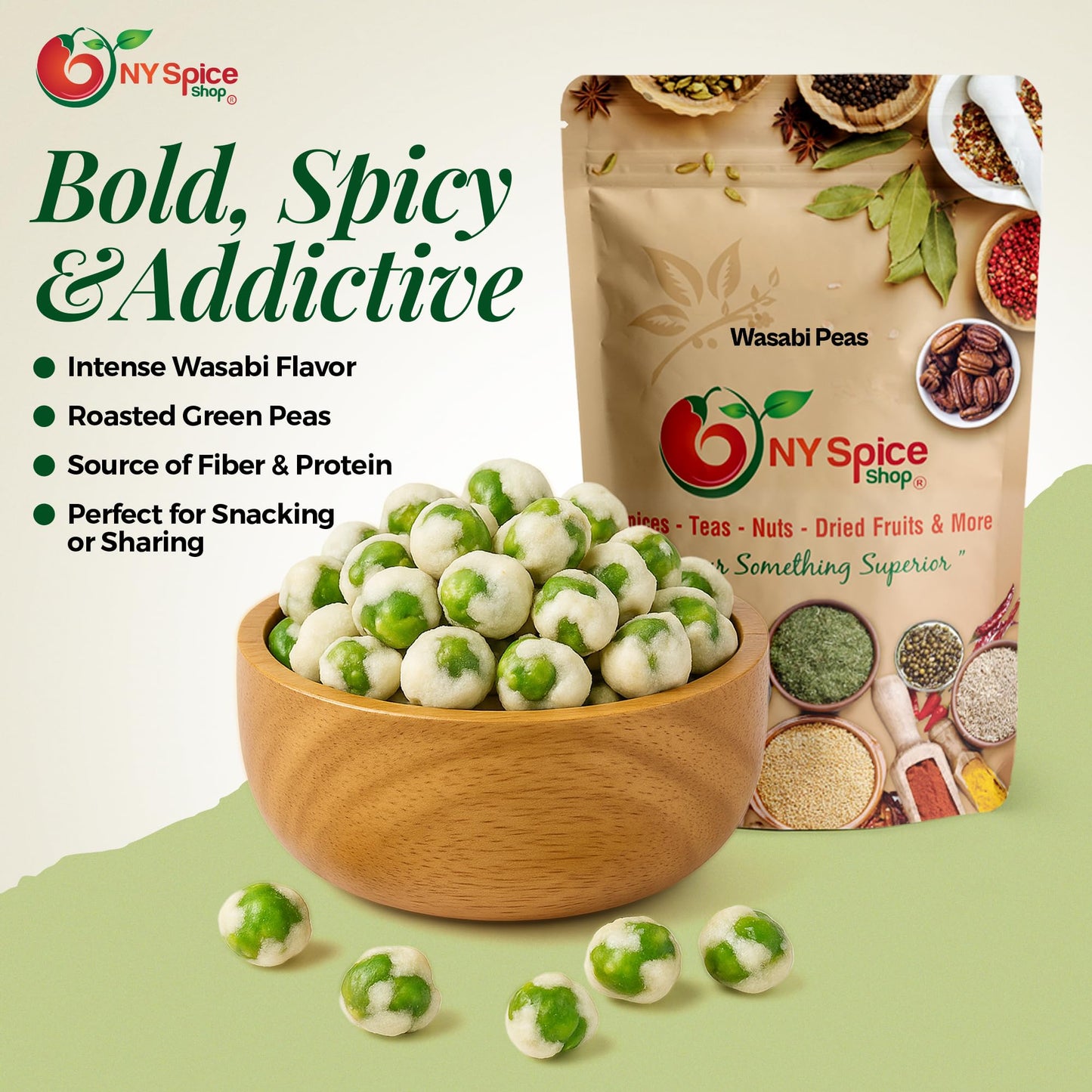 NY Spice Shop Hot Wasabi Peas Bulk - 3 Pound Crunchy Wasabi Pea Mix - Delicious Wasabi Green Peas - Hot Green Peas - Dried Wasab