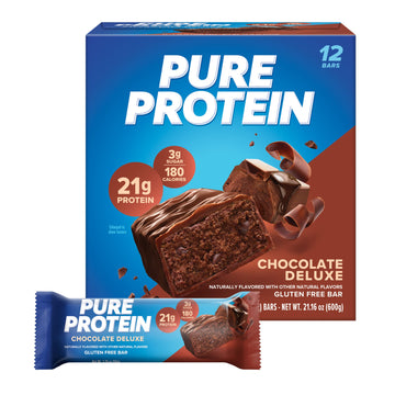 Pure Protein Bars, High Protein, Nutritious Snacks To Support Energy, Low Sugar, Gluten Free, Chocolate Deluxe, 1.76 Oz., 12 Cou