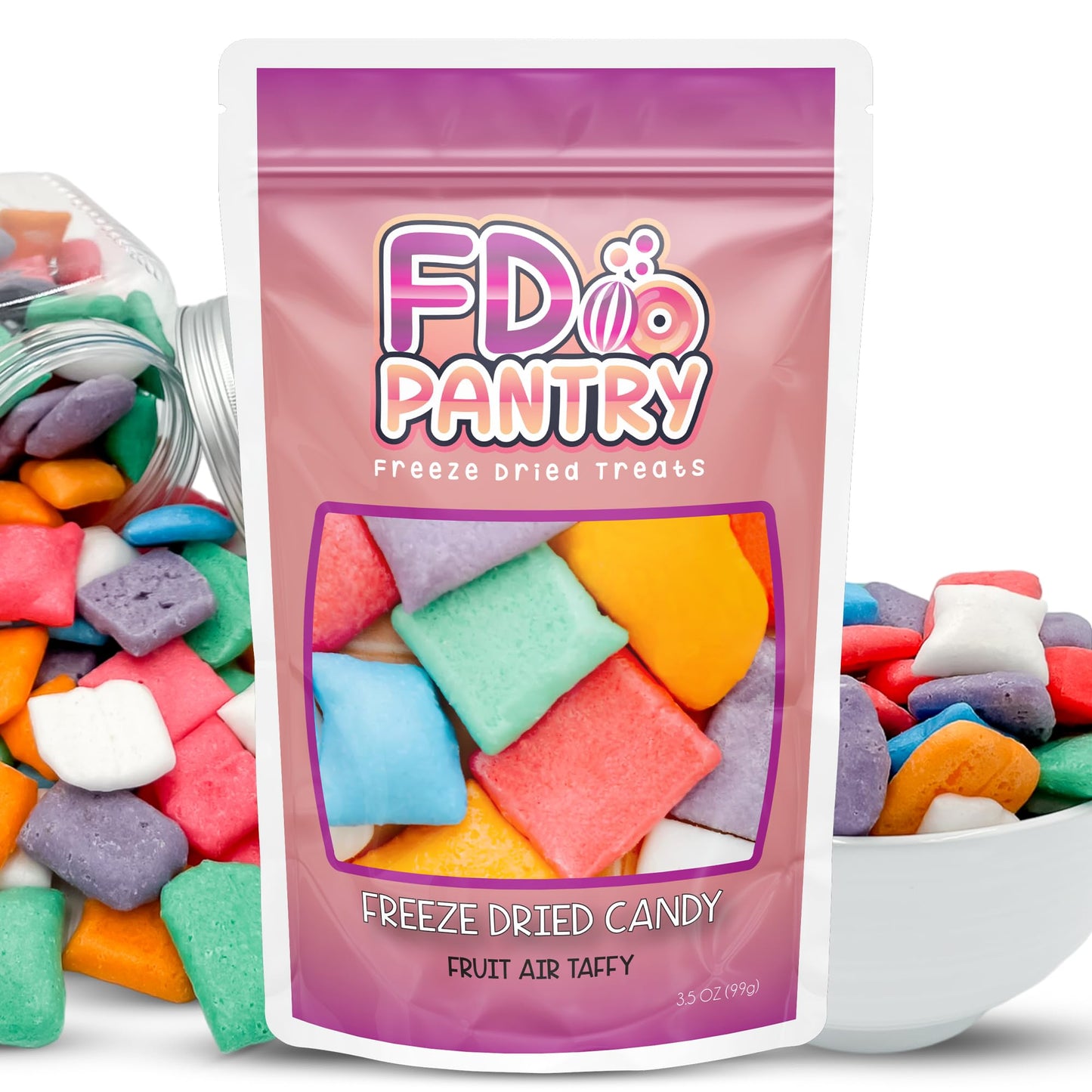 Freeze Dried Air Taffy Crunch Candy - Variety Fruit Flavors, 3.5Oz | Strawberry, Melon, Cherry, Raspberry, Orange, Grape, Myster
