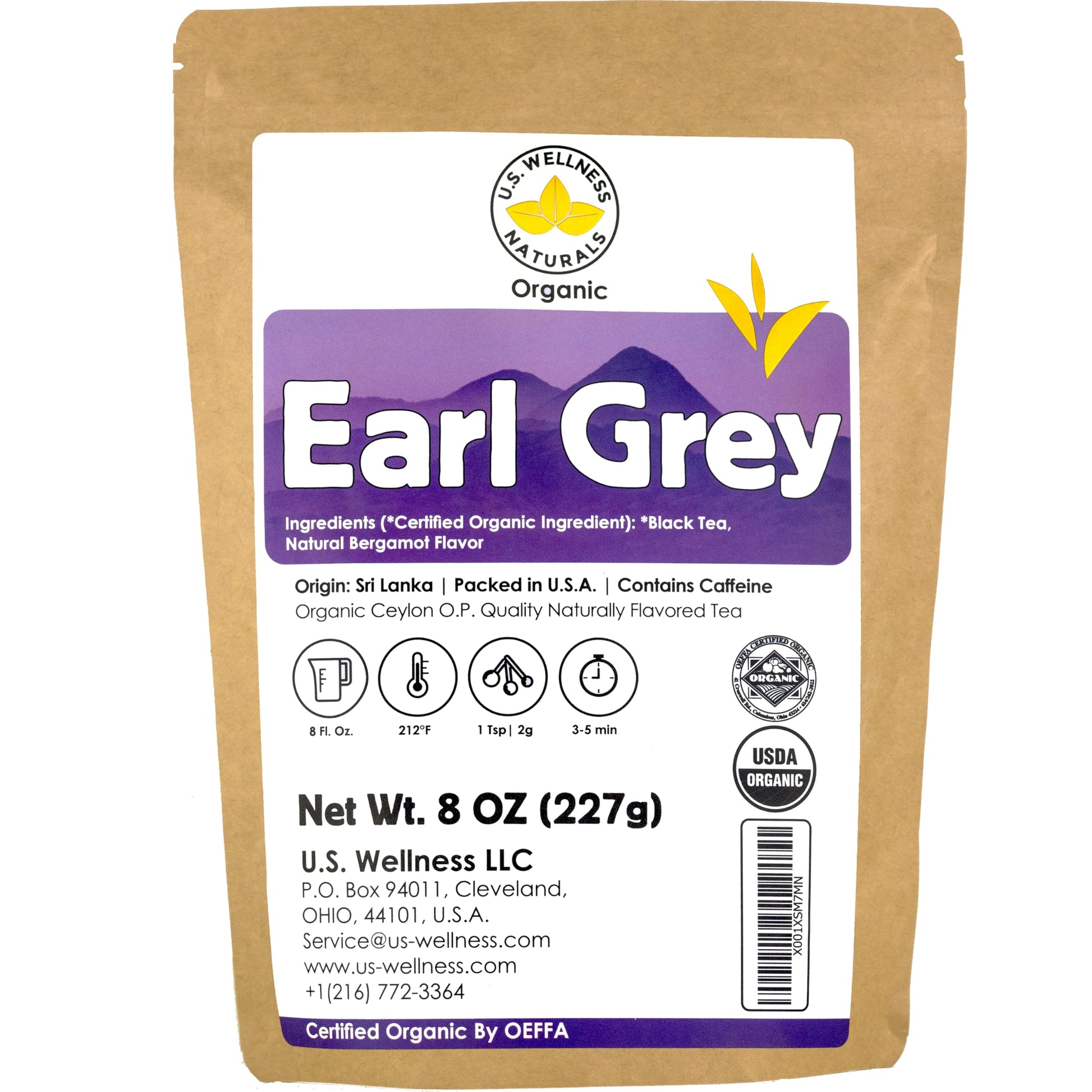 Earl Grey Tea  FLORAL & CITRUSY  Natural Bergamot Flavor Blended with ORGANIC Loose Leaf Tea  110+ Cups  8oz  ORGANIC CEYLON  OP Grade Tea  U.S.A Processed & Quality Control