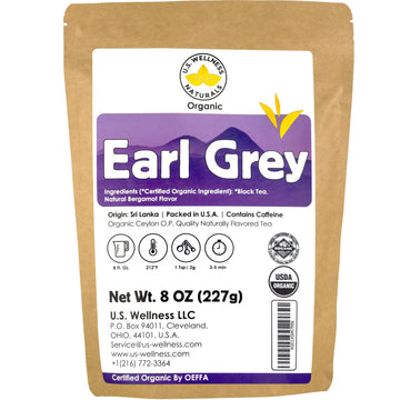 Earl Grey Tea  FLORAL & CITRUSY  Natural Bergamot Flavor Blended with ORGANIC Loose Leaf Tea  110+ Cups  8oz  ORGANIC CEYLON  OP Grade Tea  U.S.A Processed & Quality Control