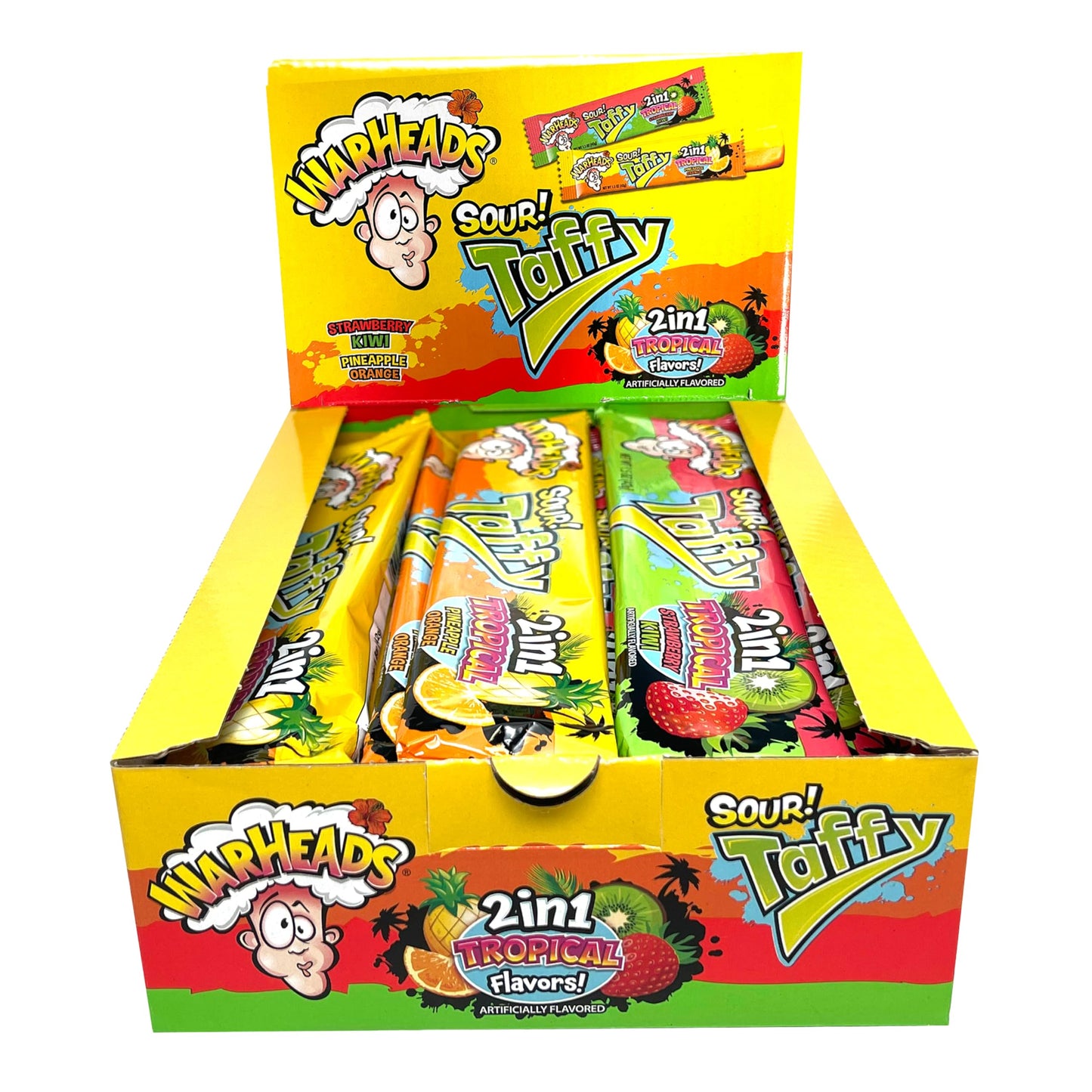WARHEADS Tropical Sour Taffy 2-in-1 Chewy Bars - Tropical Candy Variety Pack - Assorted Flavors, Individually Wrapped Chewy Bars