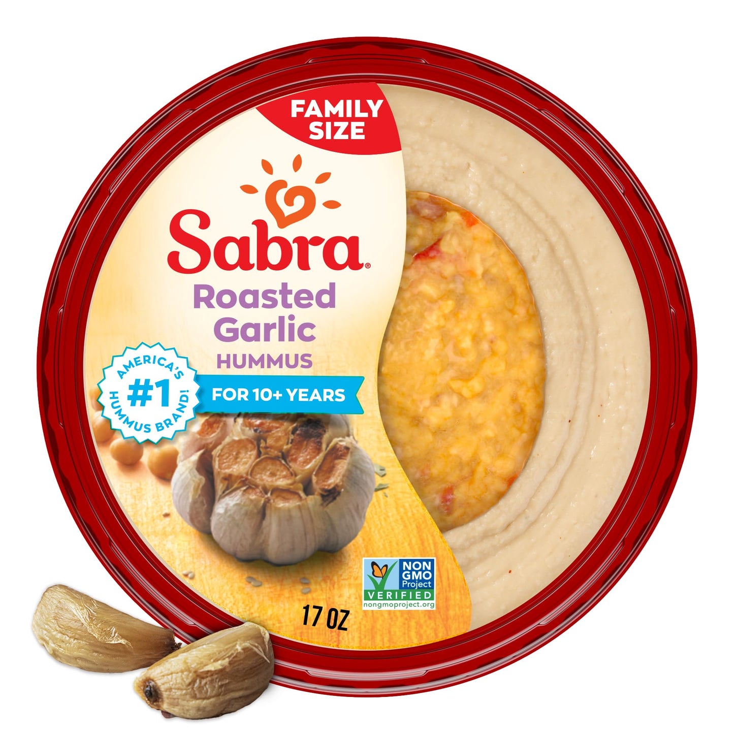 Sabra Roasted Garlic Hummus, Great Hummus for Dipping, Snacking and Sharing, 17 Oz Tub