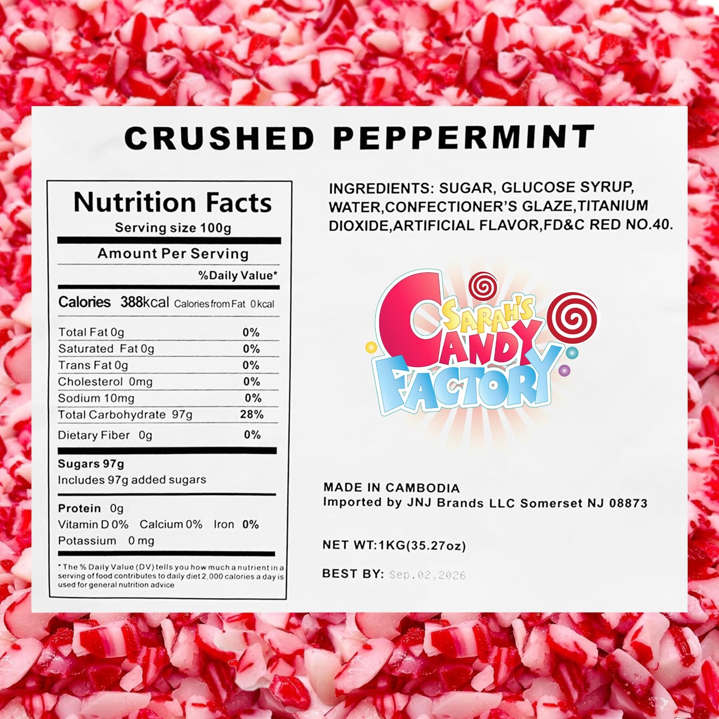 Sarah'S Candy Factory 2.2 Lbs 3 Pack (Total 6.6 Lbs) Candy Cane Crushed Peppermint Candy Pieces Bits In Bag, Kosher And Vegan