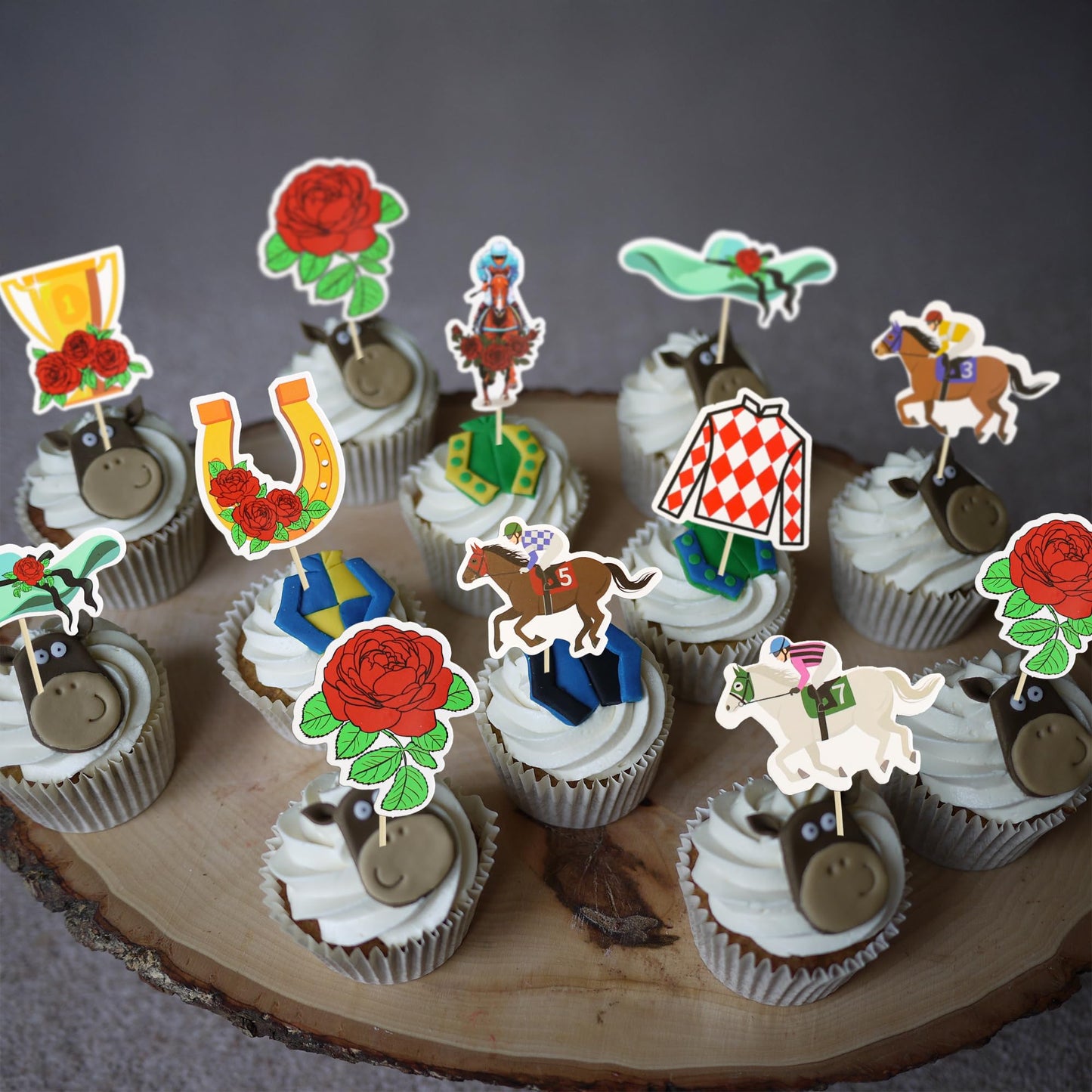 Ephlyn Horse Derby Cupcake Toppers - 36 Pcs Race Horse Toothpick Decorations for Party Supplies