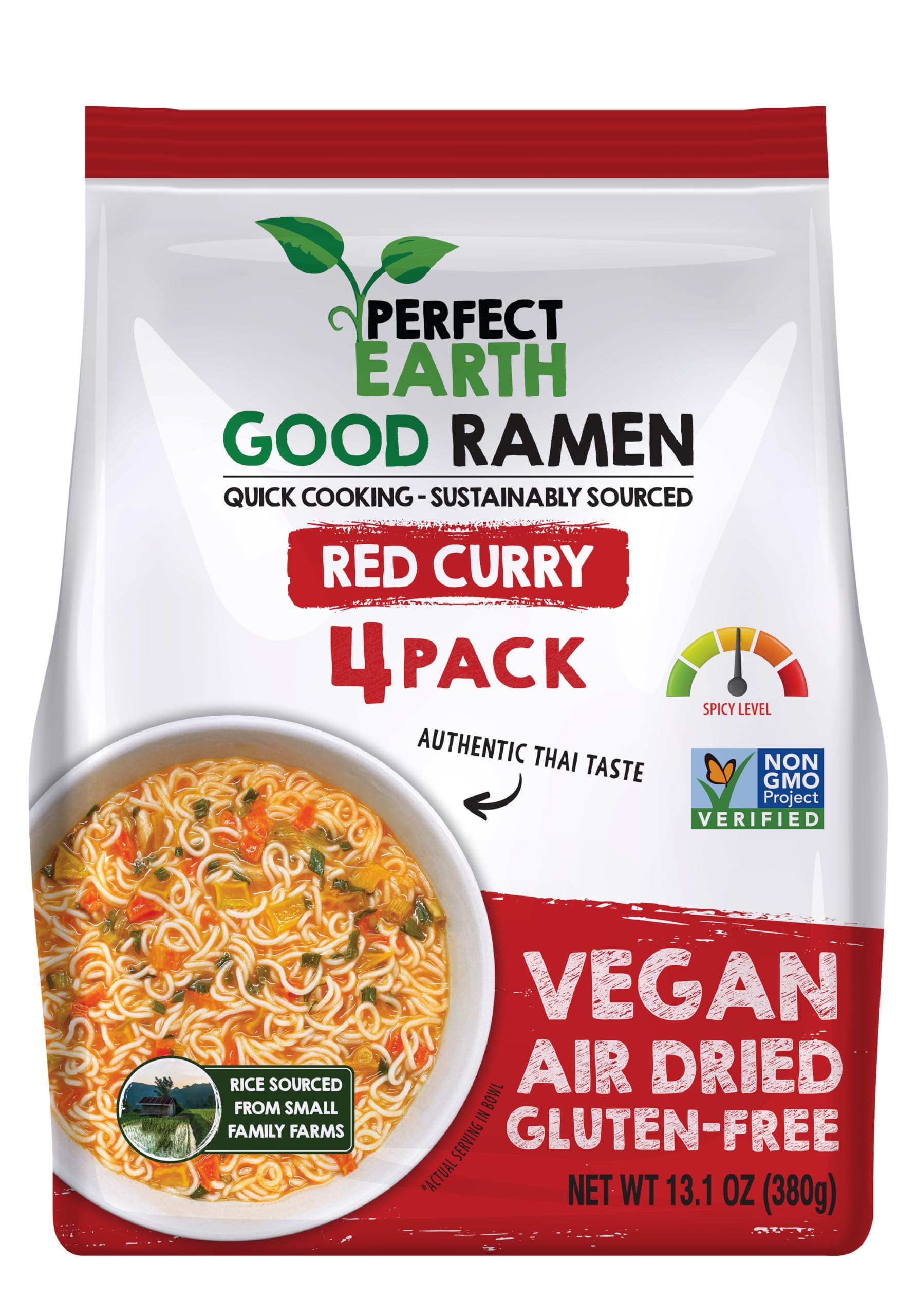 Perfect Earth Good Ramen Red Curry Noodles - Authentic Vibrant Thai Flavor, Medium Spice, Organic & Gluten-Free Instant Noodle R