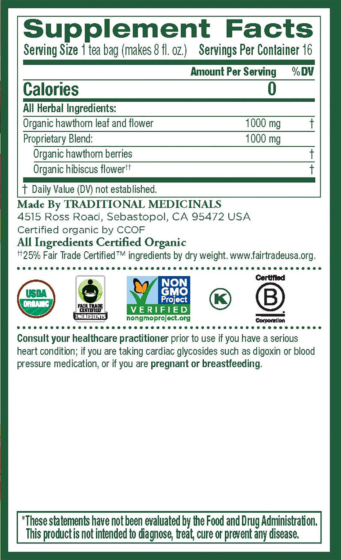 Traditional Medicinals Organic Heart Tea, 16 -Count Tea Bags, (Pack Of 6)