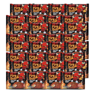 FIRE BULL RAMEN Intense Spicy Stir-Fried Ramen | Thick Chewy Noodles | 32 Pouches (1 Case)
