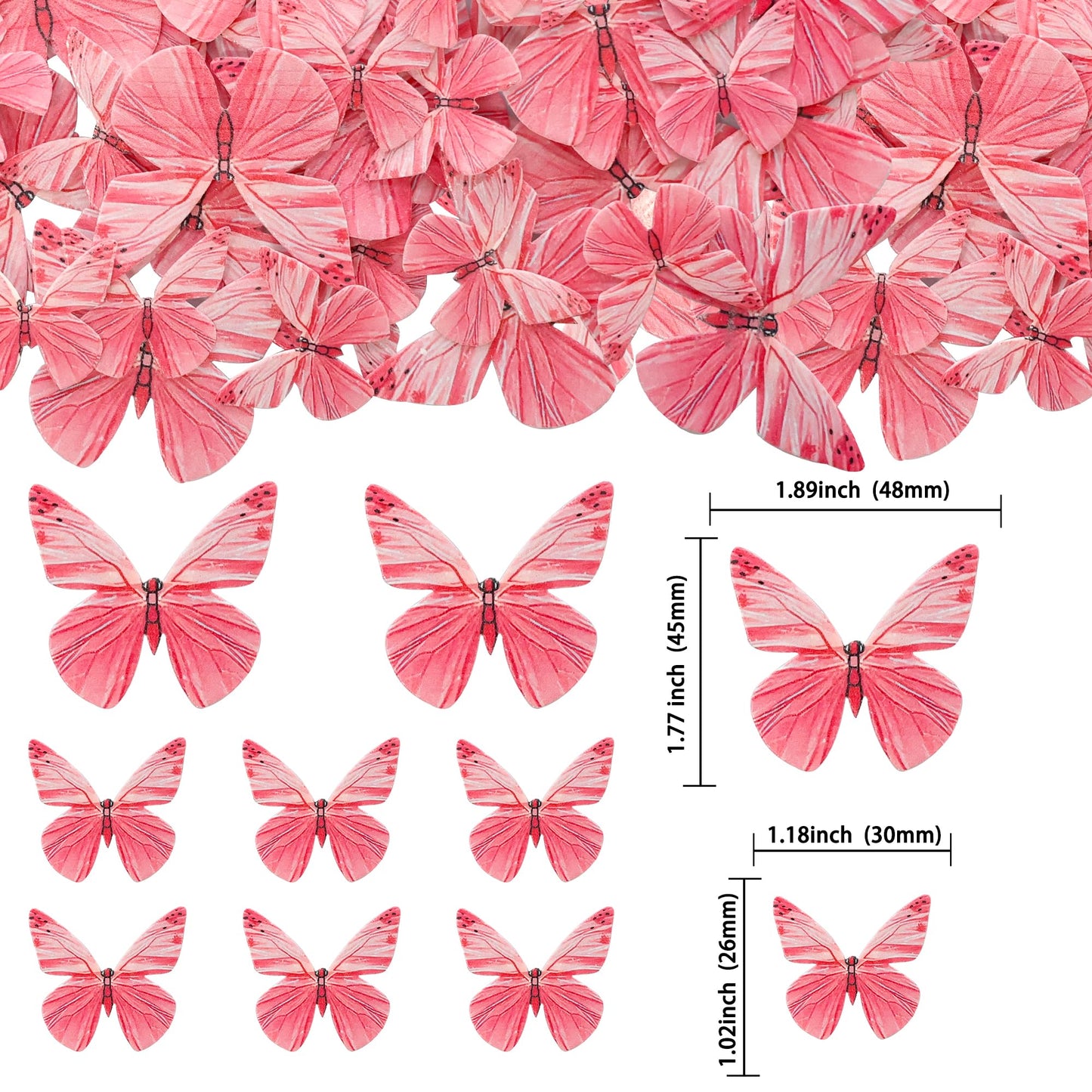 Gyufise 72Pcs Edible Cupcake Toppers - Butterfly & Rose Red Cake Decoration For Baby Shower & Kids Birthday Party